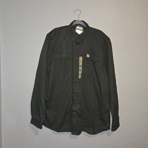 NWT CARHARTT Green Long Sleeve Button Up Work Shirt Durable Outdoor Sz L Tall